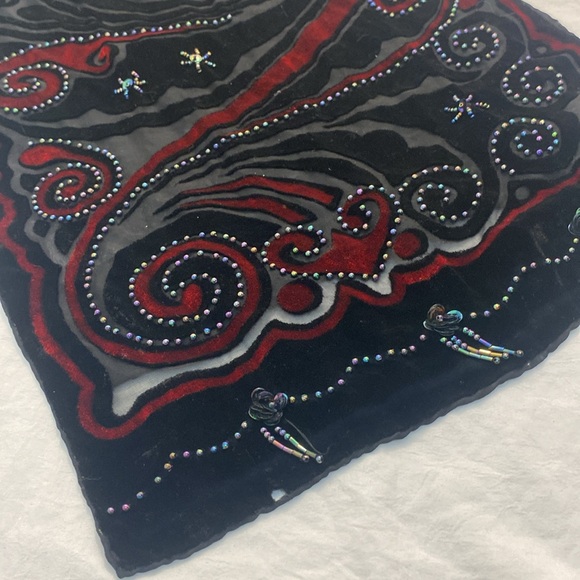 Vintage Scarf Stunning Women’s Velvet & Sheer Beaded Scarf - Picture 6 of 7
